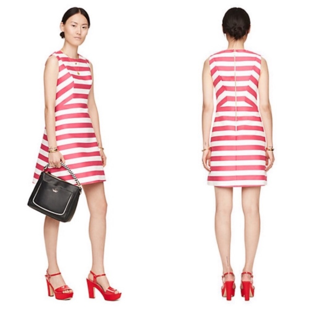 Kate Spade Sicily Dress Pink White Stripe 6 Gold Back Zipper Fit & Flare